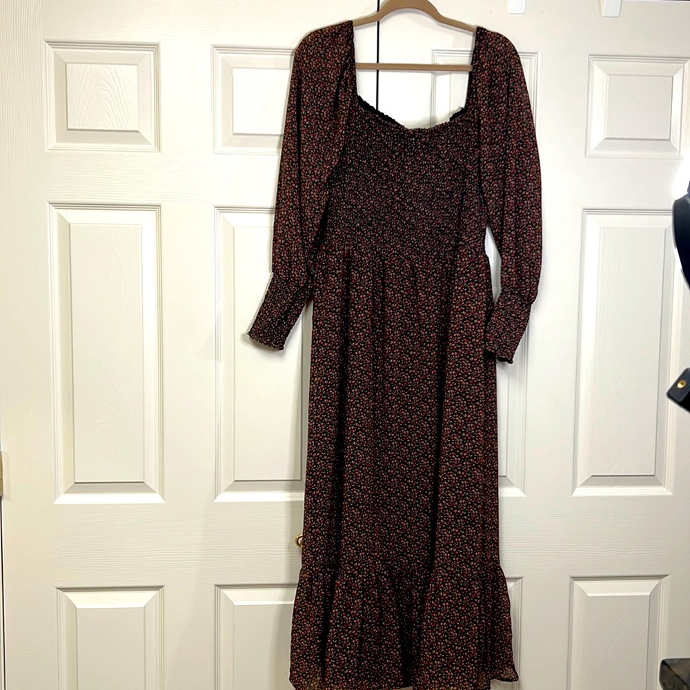 NWT Betsey Johnson black floral smocked maxi peasant dress off the shoulder XL